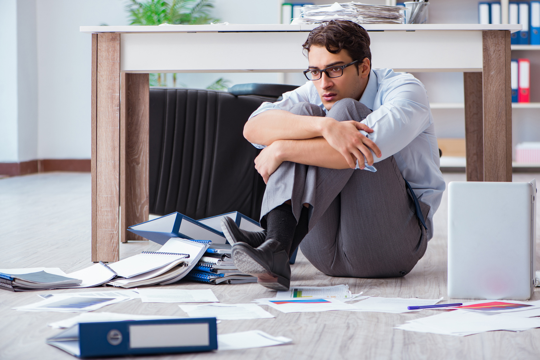 Bankrupt Businessman Angry in the Office Floor